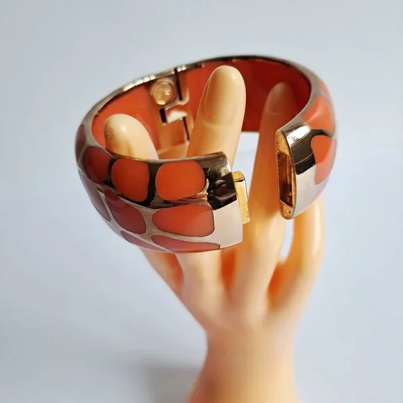 New Angelique De Paris 925 Gold Platted Coral Leopard Print Wide Bracelet - Picture 15 of 16